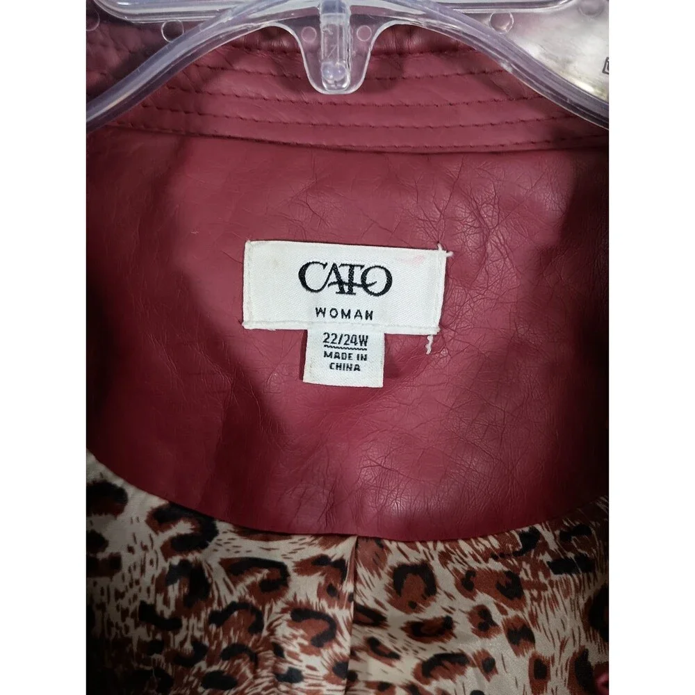 Cato Red Faux Leather Womens Motorcycle Bomber Leopard Print Jacket Size 22 / 24